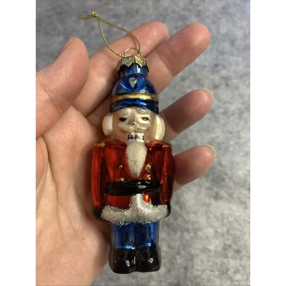 Vintage Nutcracker Soldier Glass Christmas Ornament 4”, Christmas Decor, Holiday